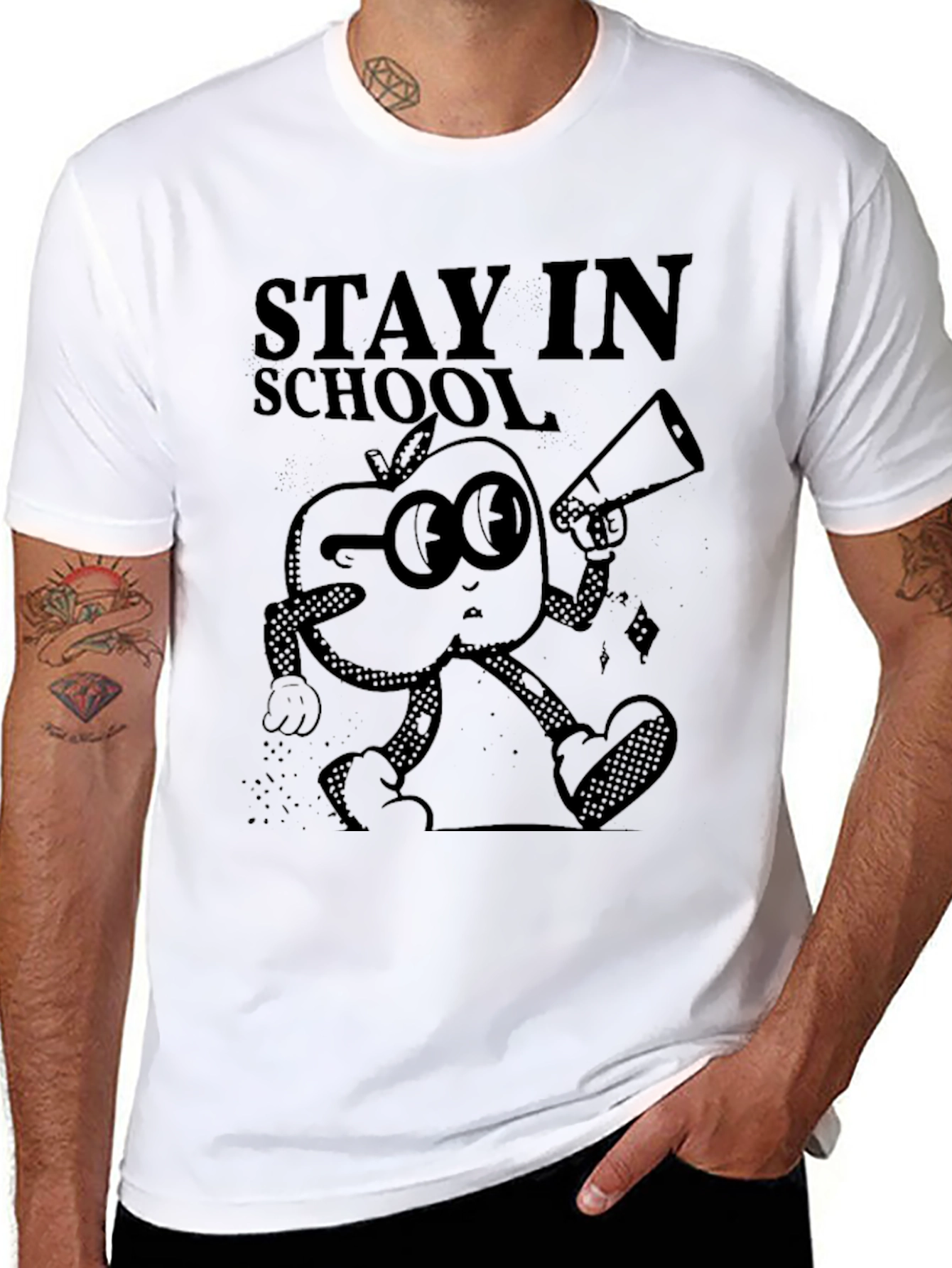 Stay in School Apple Graphic Black T-Shirt