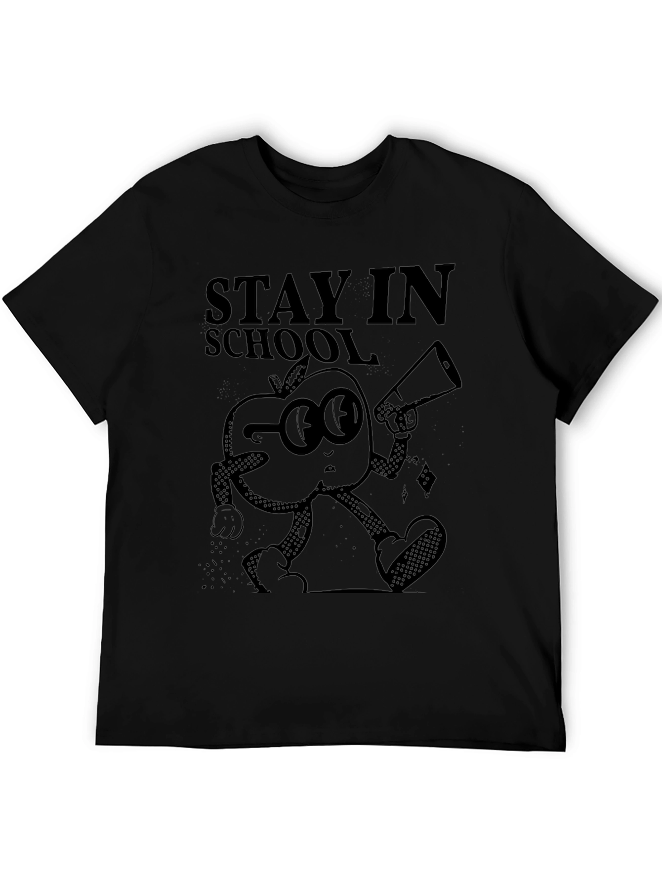 Stay in School Apple Graphic Black T-Shirt