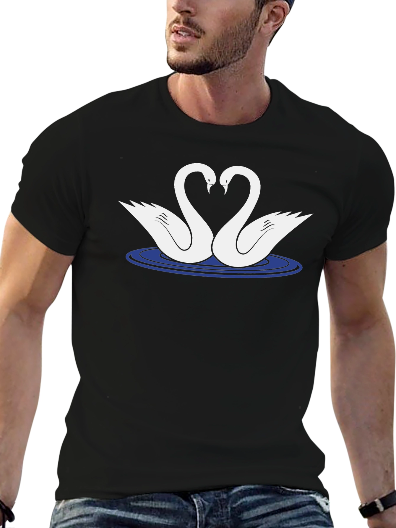 Swan Love T-Shirt - Black Graphic Tee