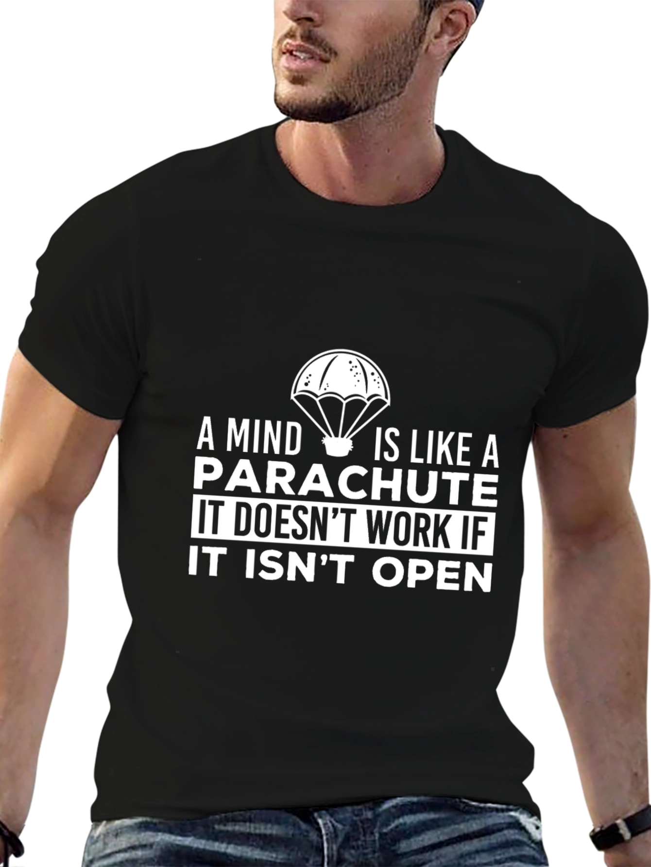 Mind Parachute Graphic T-Shirt - Black Casual Tee