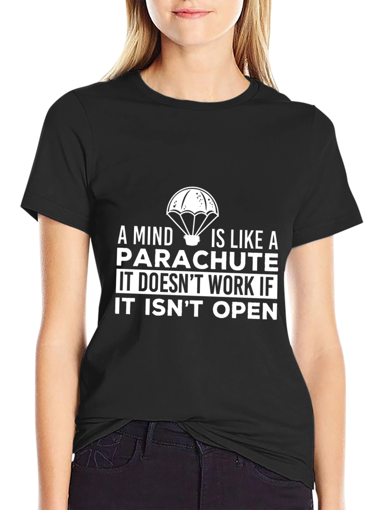 Mind Parachute Graphic T-Shirt - Black Casual Tee