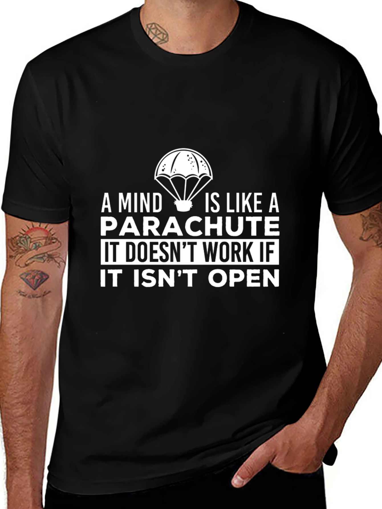 Mind Parachute Graphic T-Shirt - Black Casual Tee