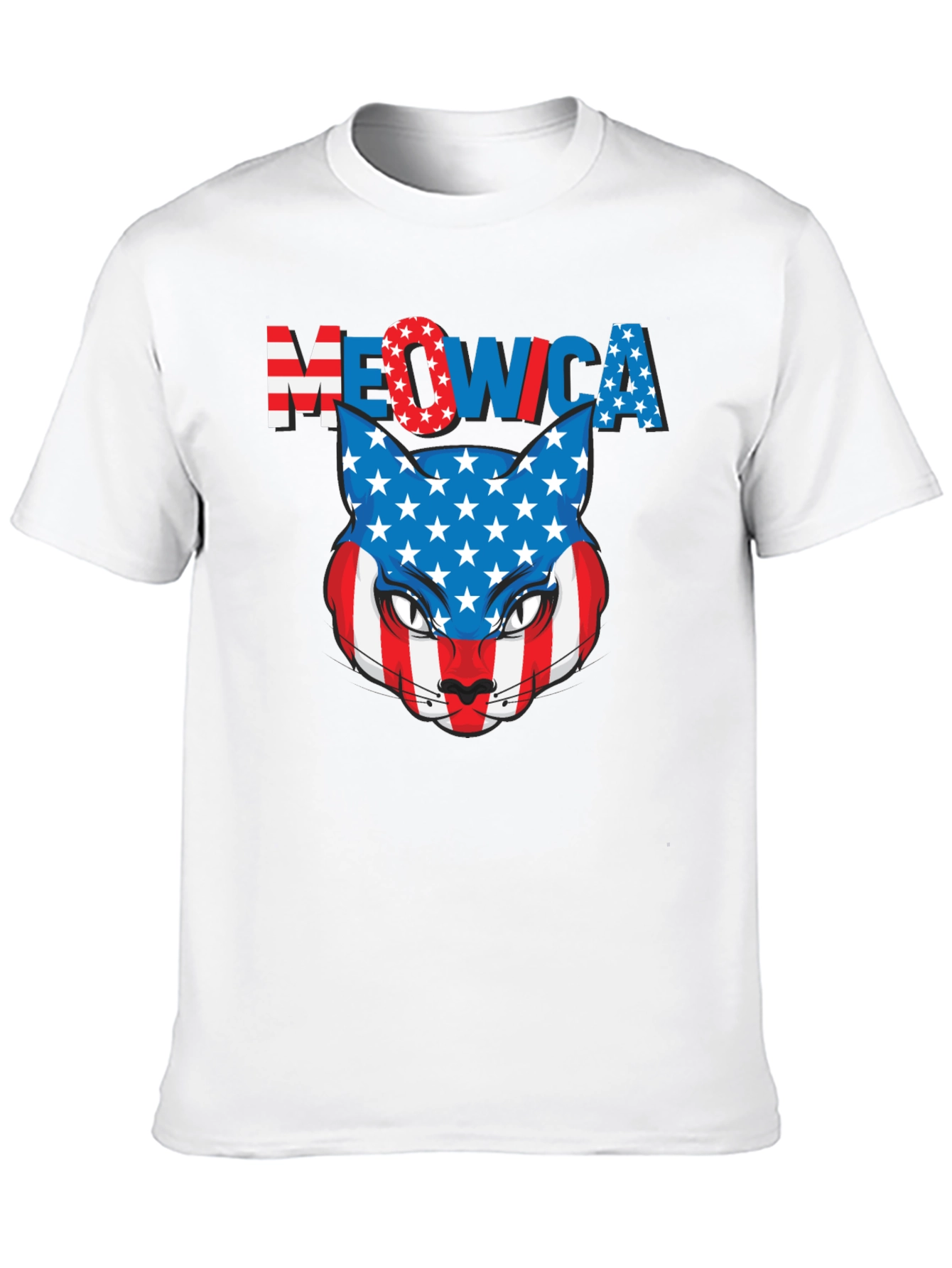 Meowica Patriotic Cat USA Flag Graphic T-Shirt