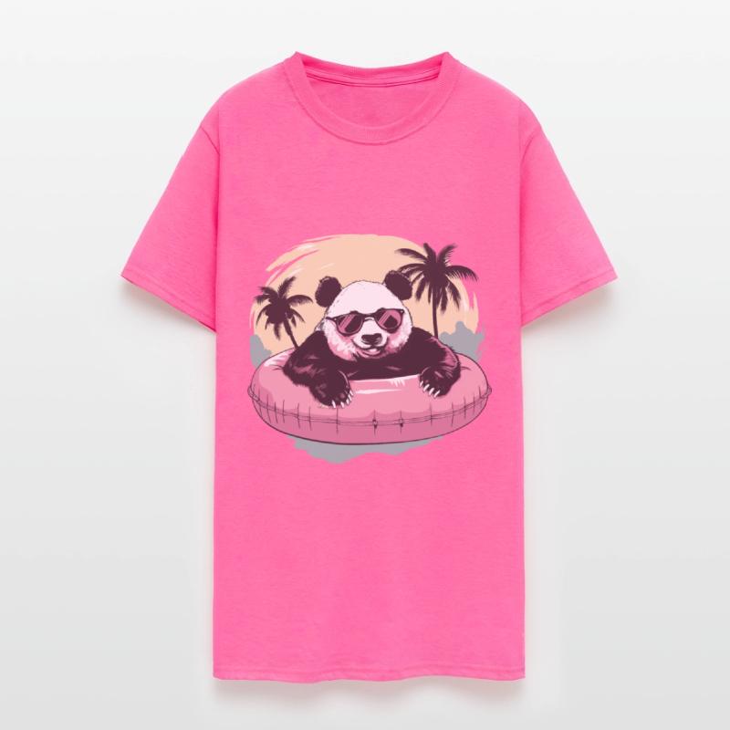 Panda with sunglasses a pink swimming ring in Pool