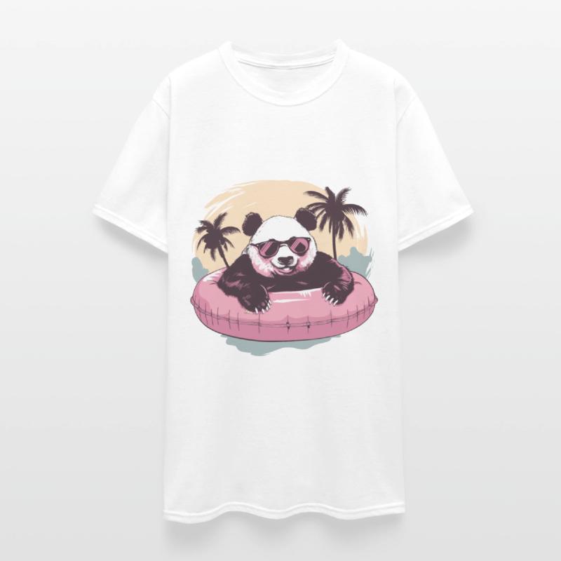 Panda with sunglasses a pink swimming ring in Pool