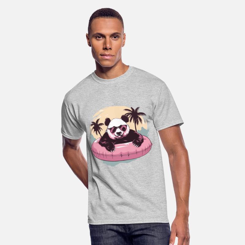 Panda with sunglasses a pink swimming ring in Pool