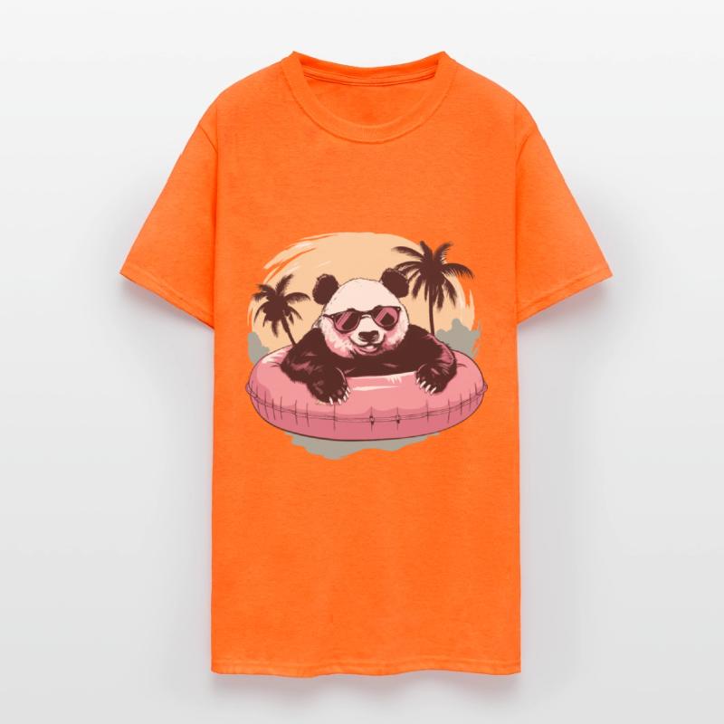 Panda with sunglasses a pink swimming ring in Pool