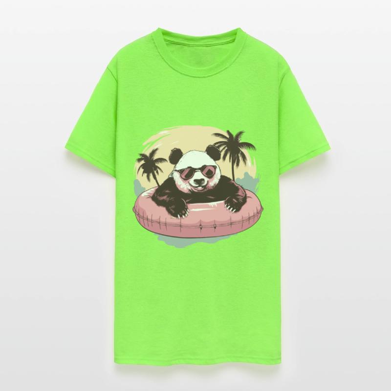 Panda with sunglasses a pink swimming ring in Pool