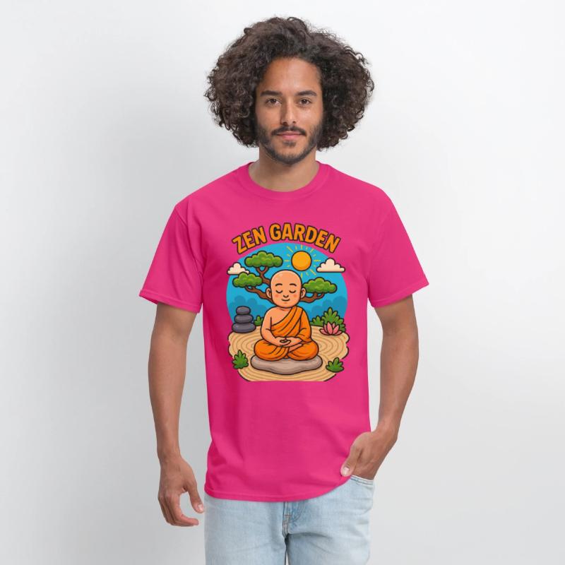 Peaceful Zen Garden Monk Illustration