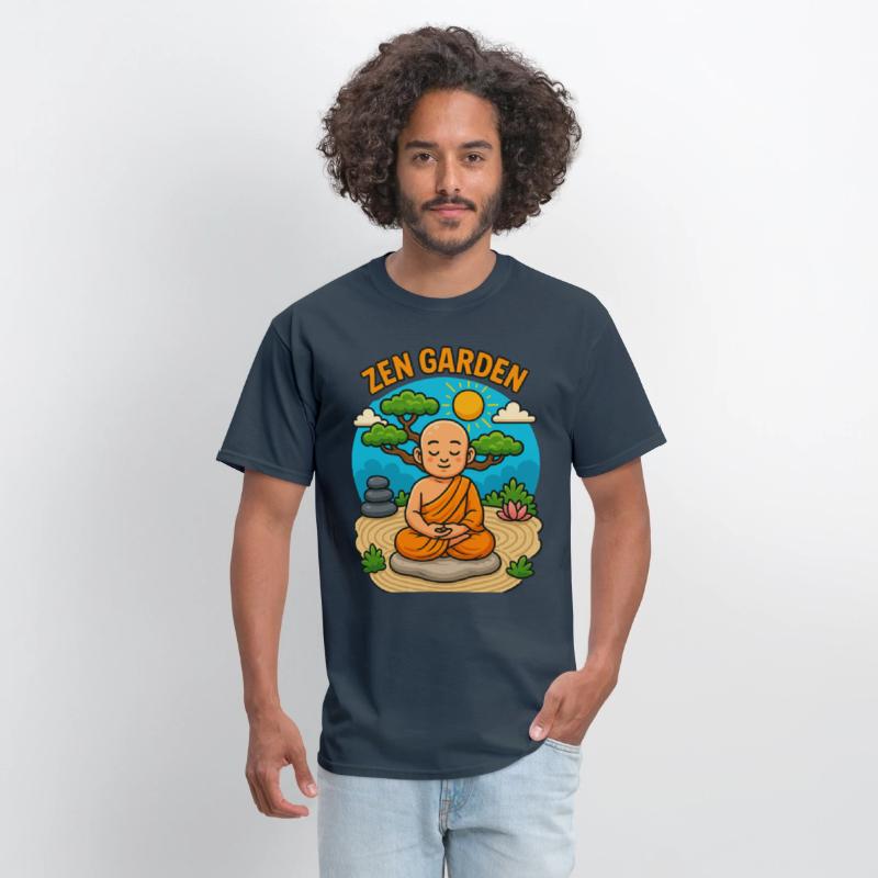 Peaceful Zen Garden Monk Illustration