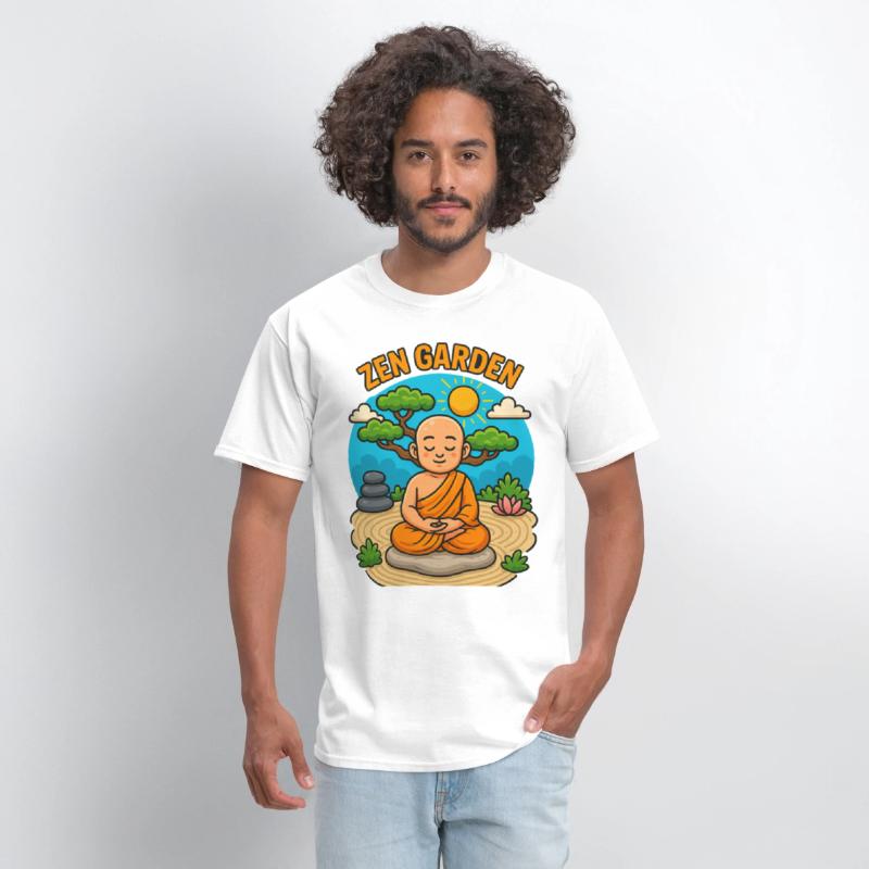 Peaceful Zen Garden Monk Illustration