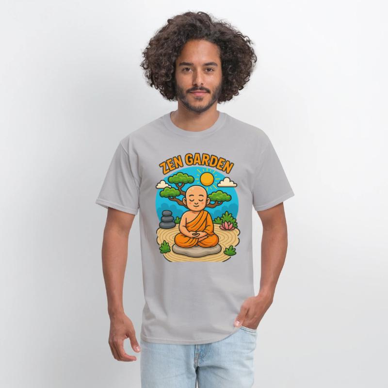Peaceful Zen Garden Monk Illustration