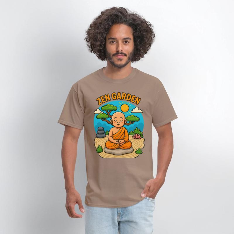 Peaceful Zen Garden Monk Illustration