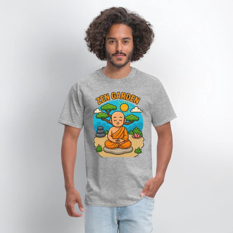 Peaceful Zen Garden Monk Illustration