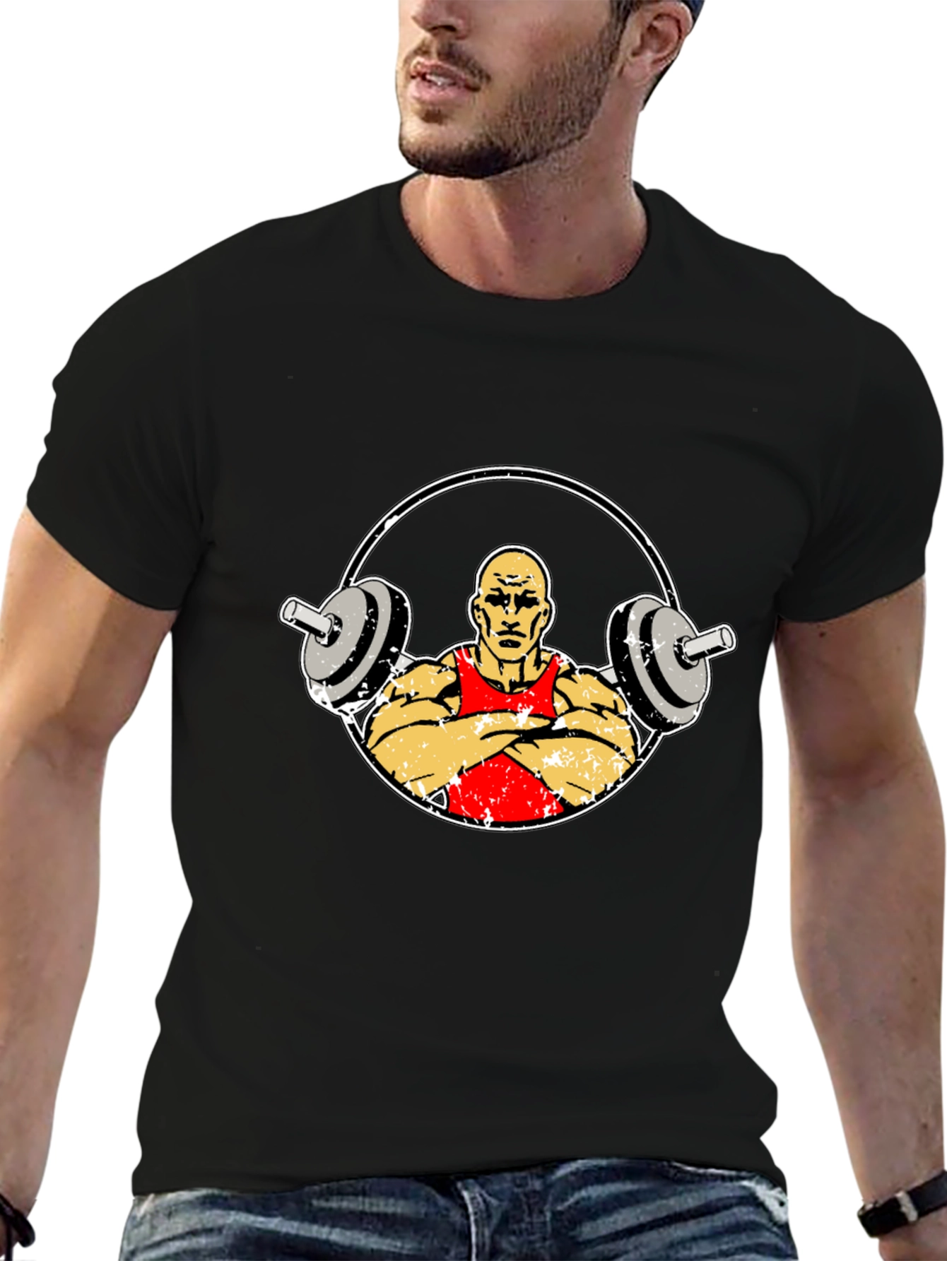 Weightlifter Graphic Tee - Black Cotton Fitness Shirt