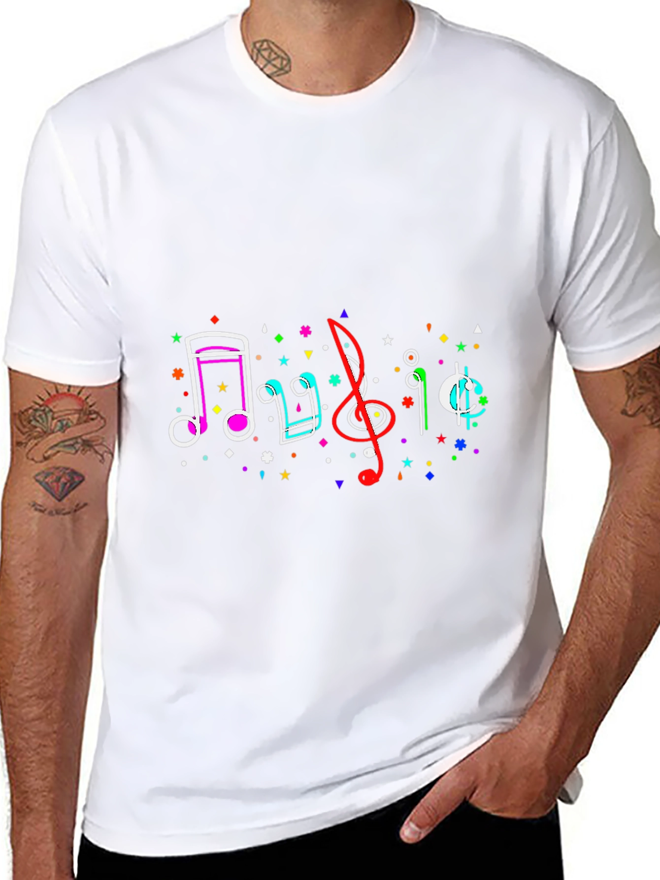 Musical Notes Graphic Tee - Black Casual T-Shirt