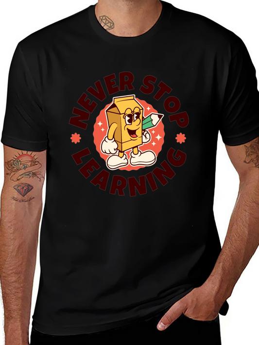 Never Stop Learning T-Shirt Milk Carton Character