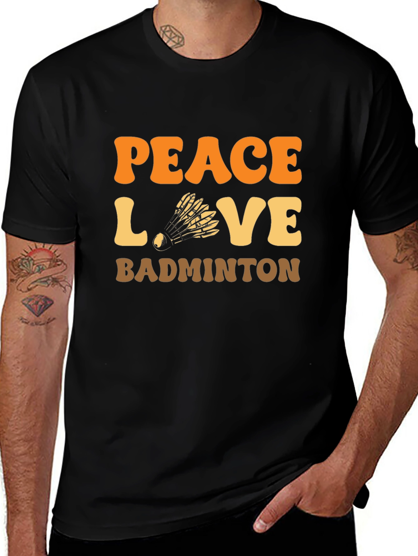 Peace Love Badminton T-Shirt Retro Design