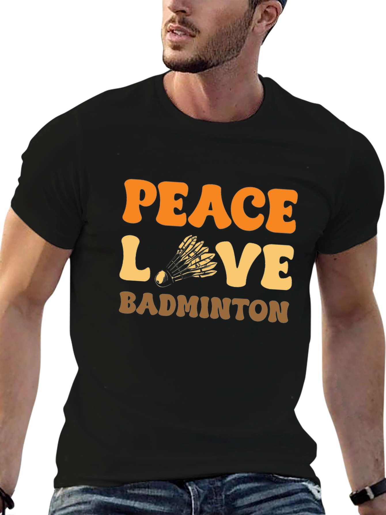 Peace Love Badminton T-Shirt Retro Design