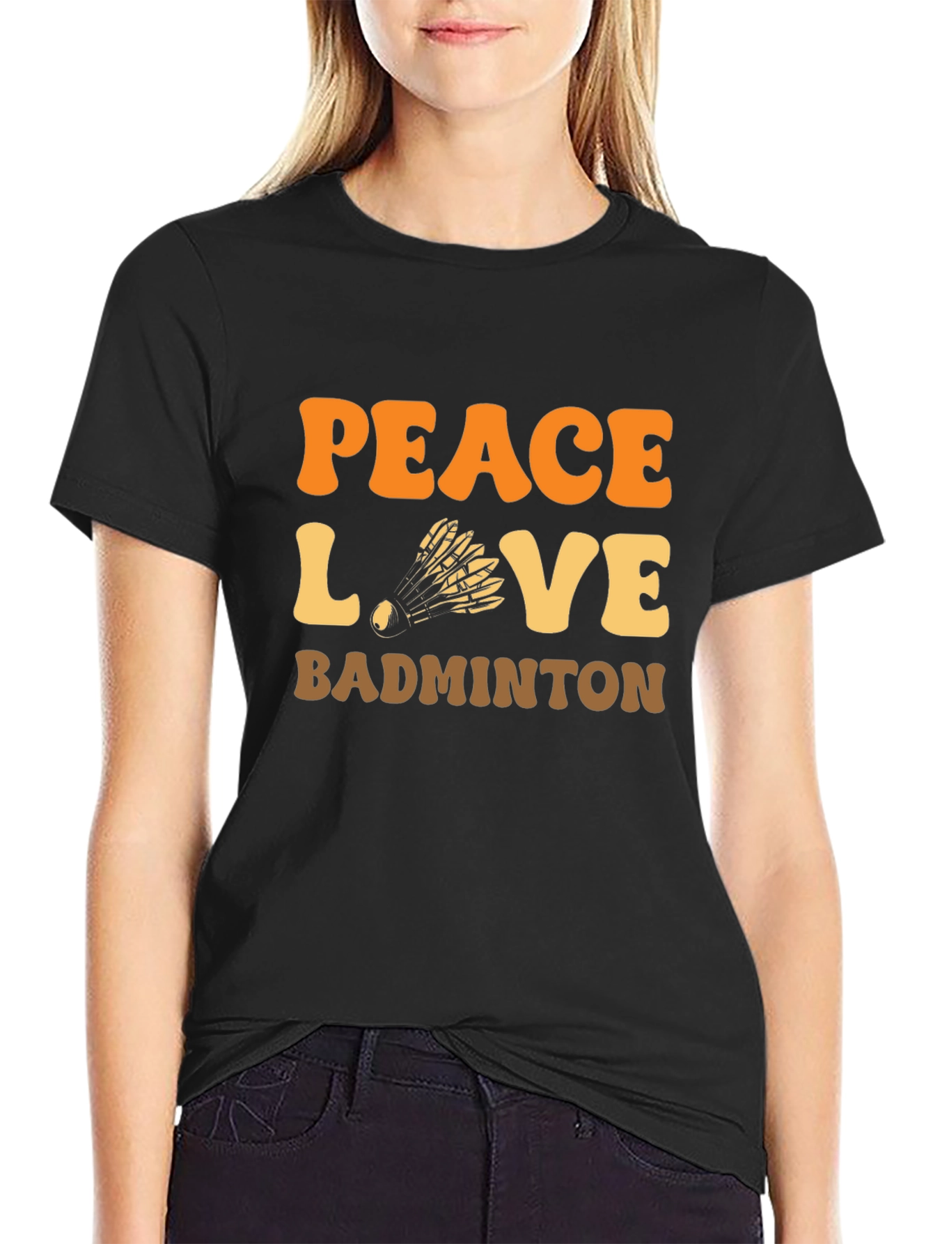 Peace Love Badminton T-Shirt Retro Design