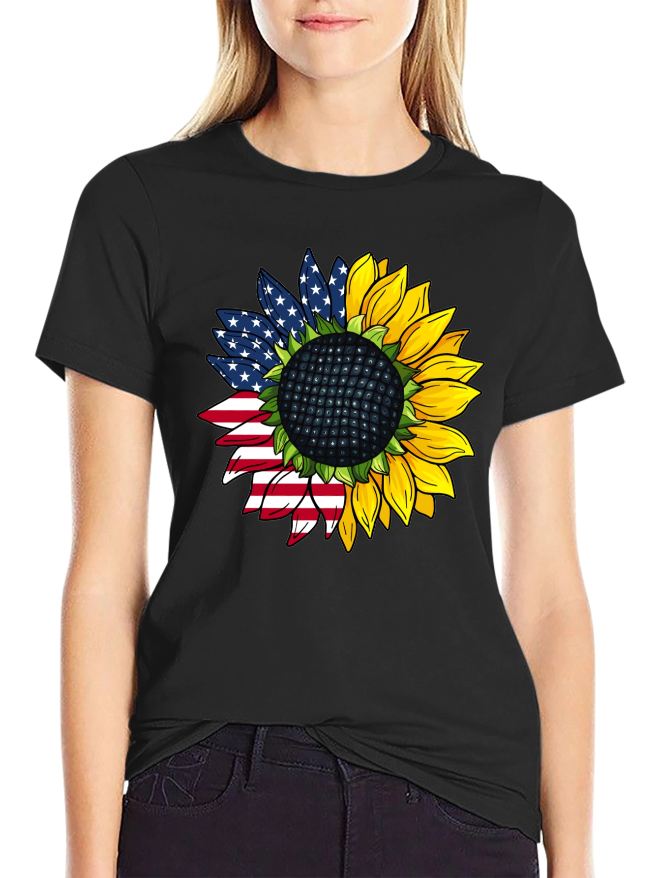 American Flag Sunflower Graphic Tee