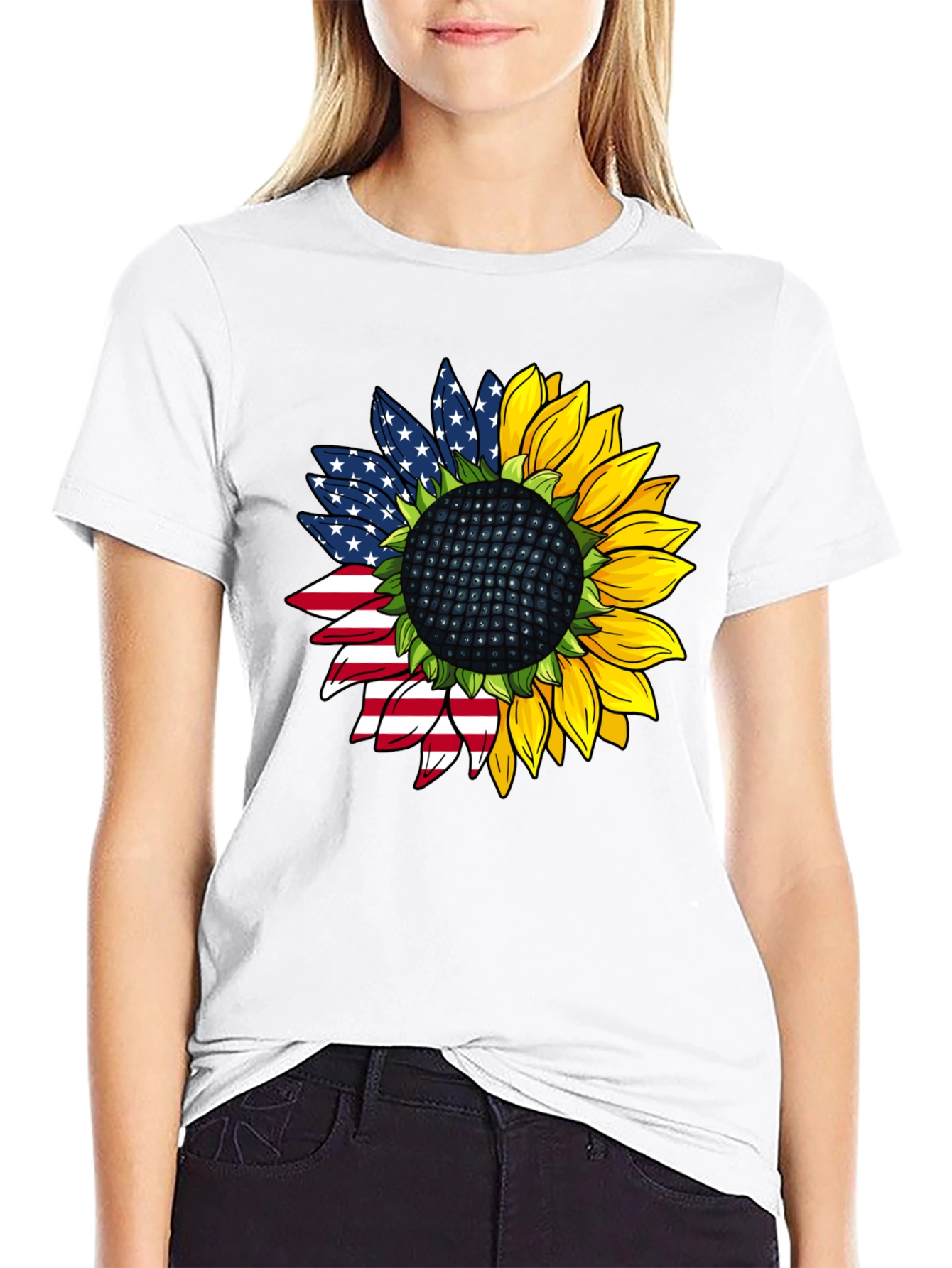 American Flag Sunflower Graphic Tee