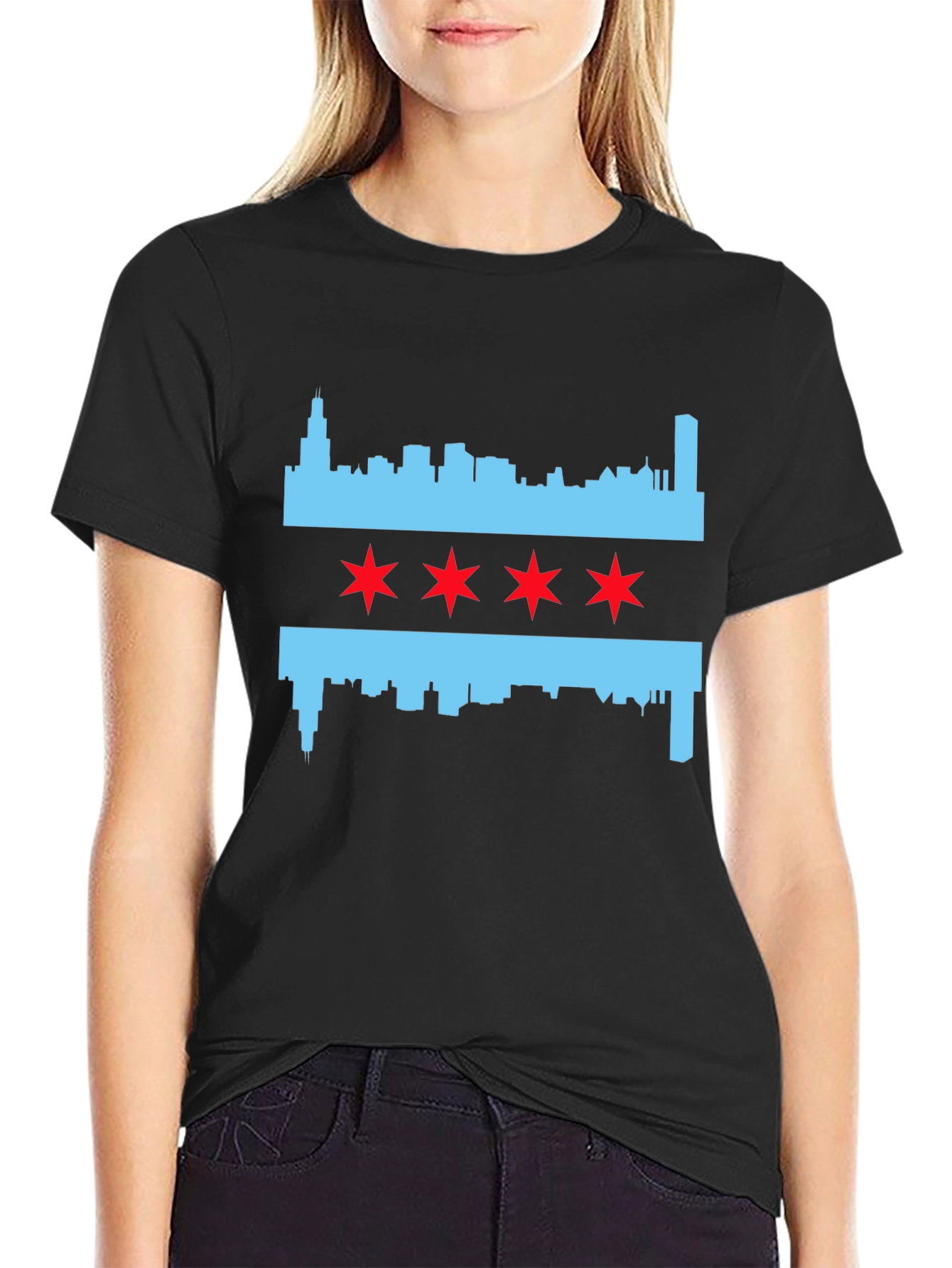 Chicago Flag T-Shirt - City Skyline and Stars