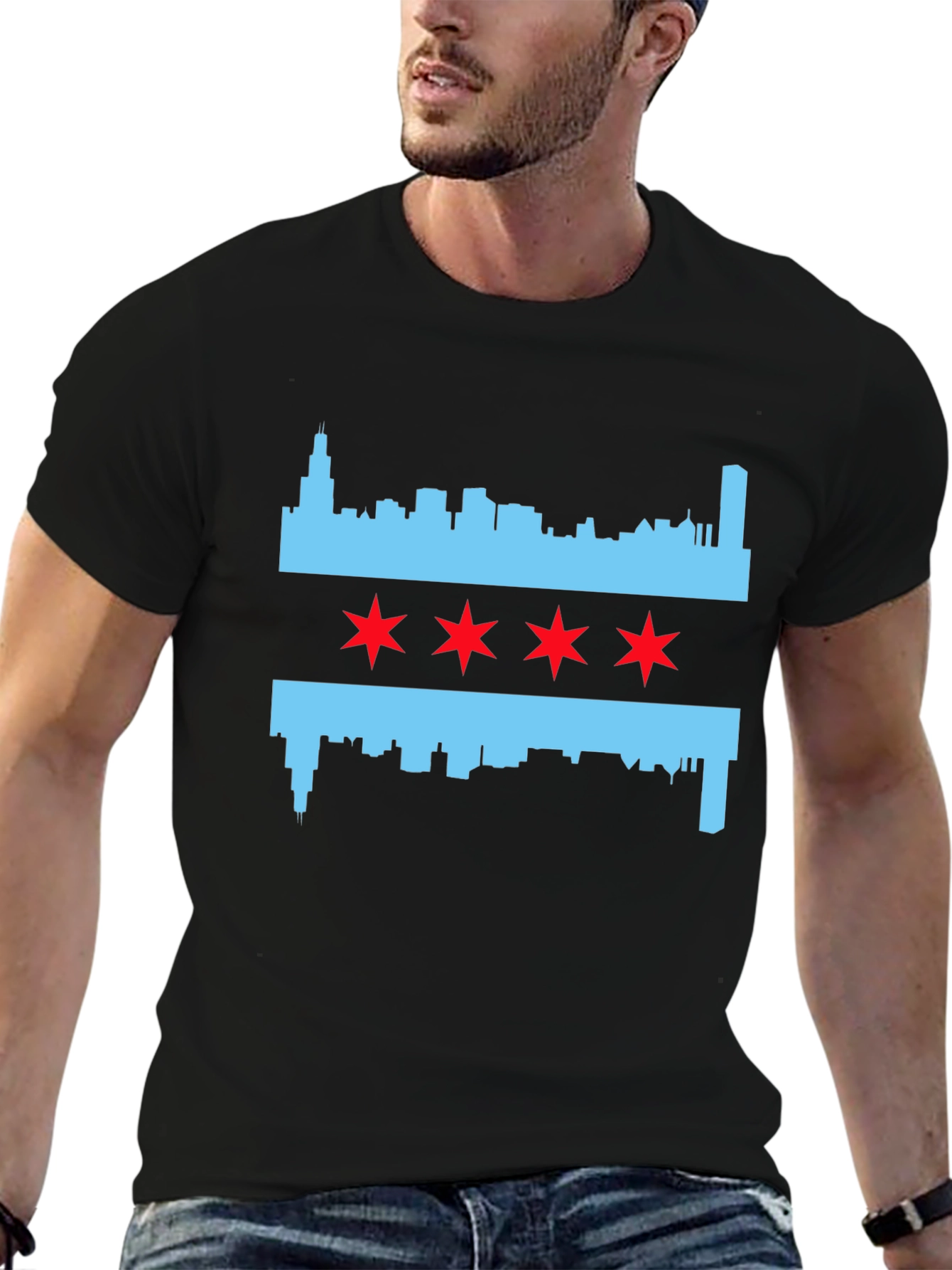 Chicago Flag T-Shirt - City Skyline and Stars