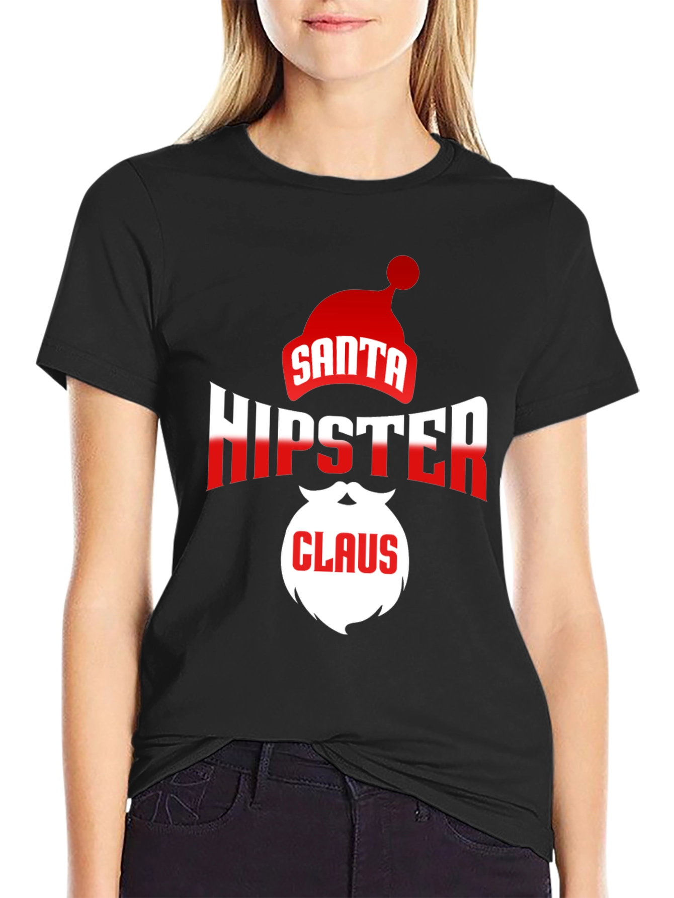 Hipster Santa Claus Black T-Shirt