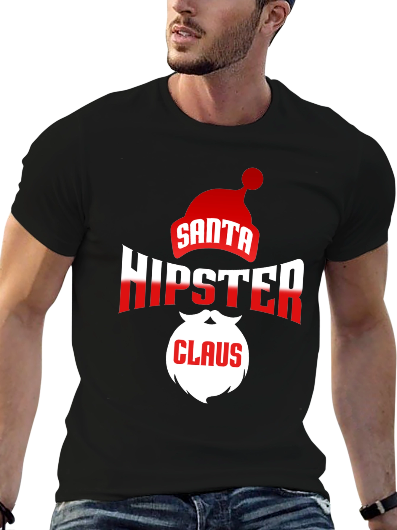 Hipster Santa Claus Black T-Shirt