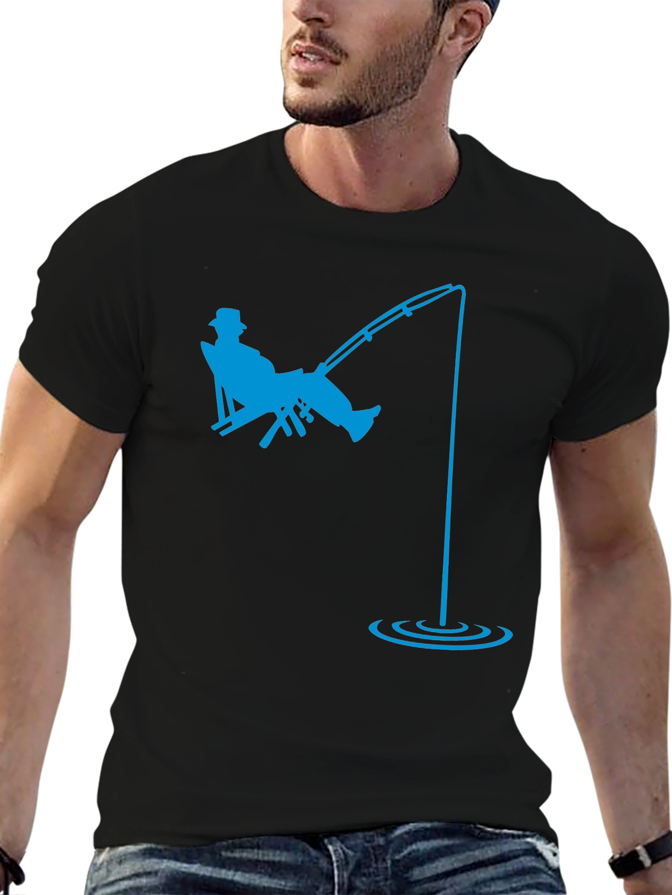 Fishing Time Black Tee - Relaxed Fisherman Graphic