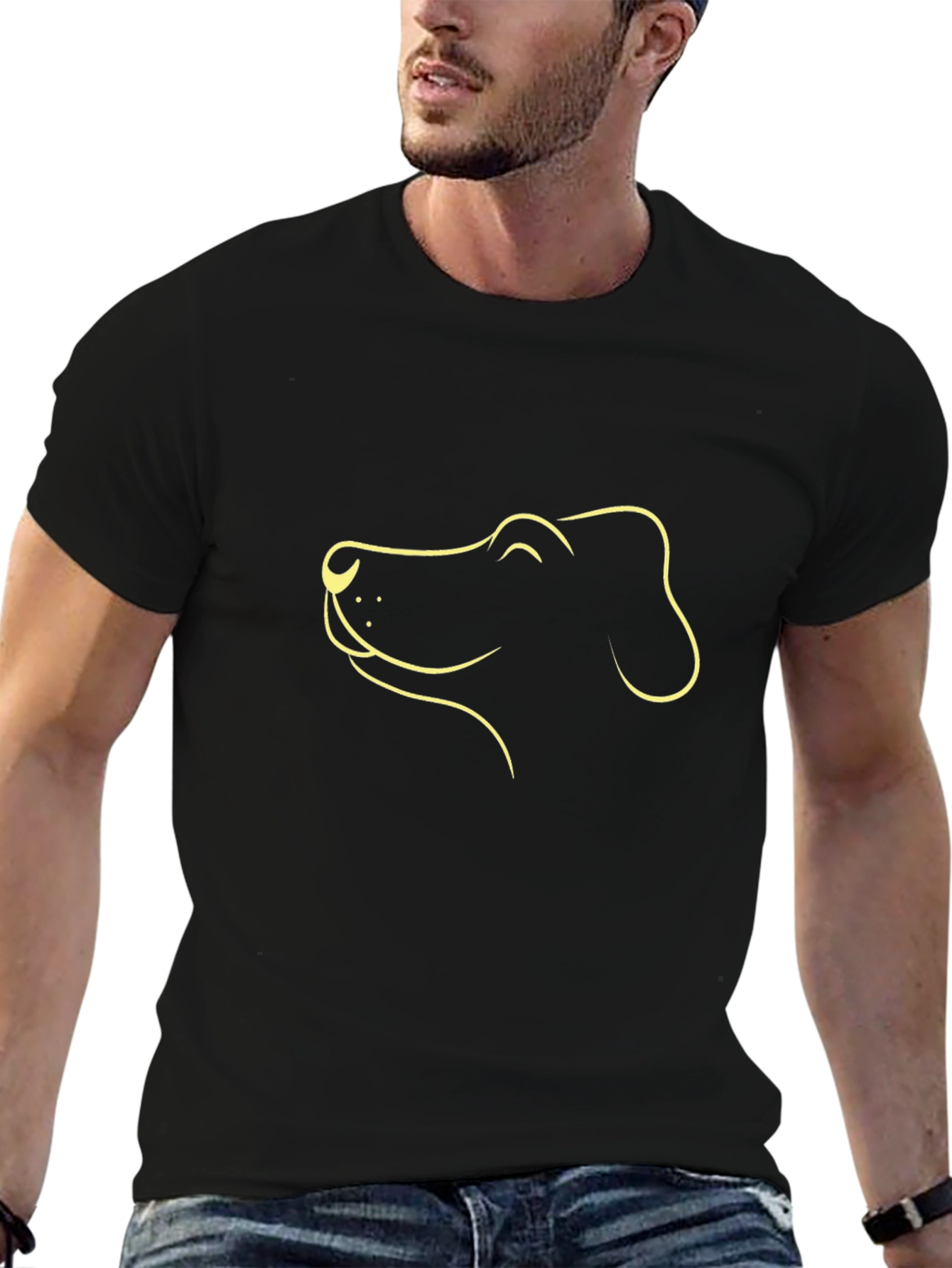 Dog Outline Graphic Tee - Black Cotton Comfort
