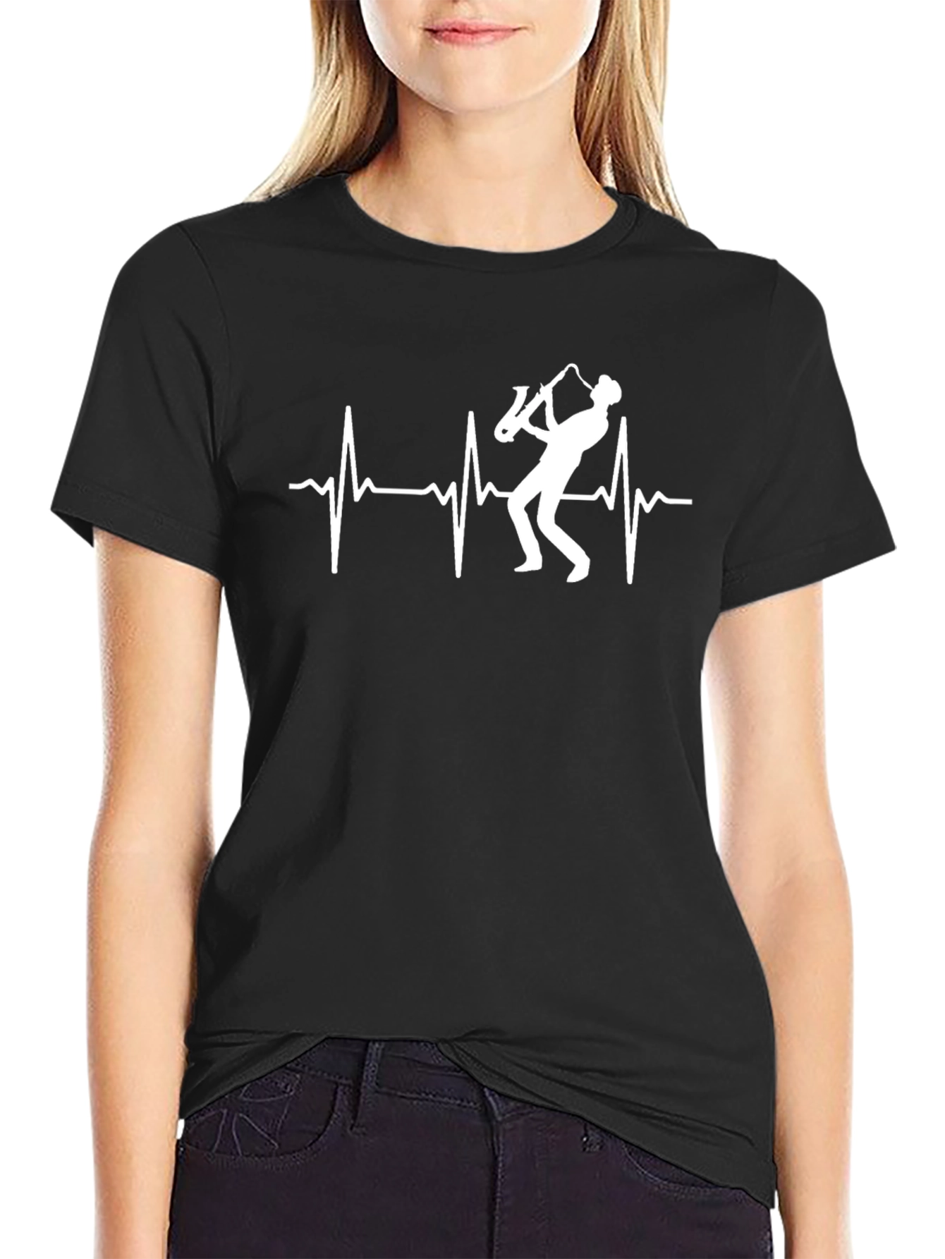 Saxophone Heartbeat T-Shirt - Music Lover Tee