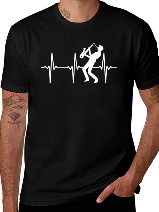 Saxophone Heartbeat T-Shirt - Music Lover Tee