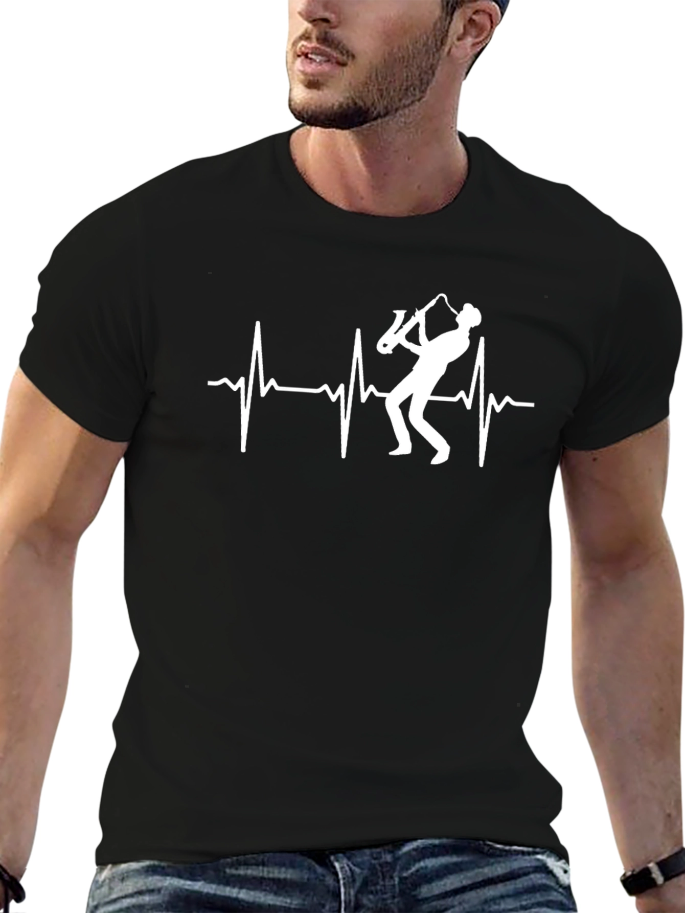 Saxophone Heartbeat T-Shirt - Music Lover Tee