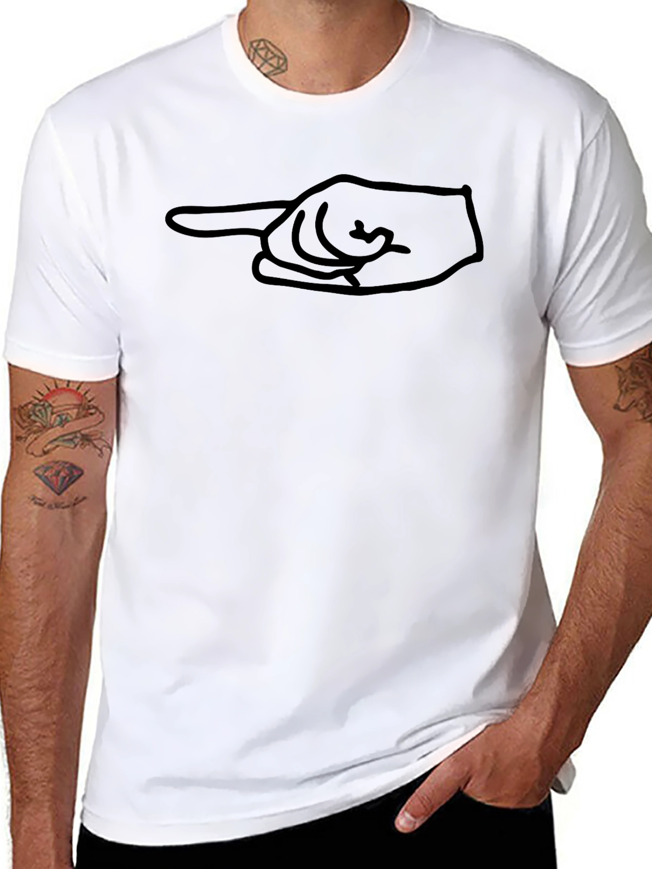 Pointing Hand Graphic Tee - Black Cotton Casual Shirt