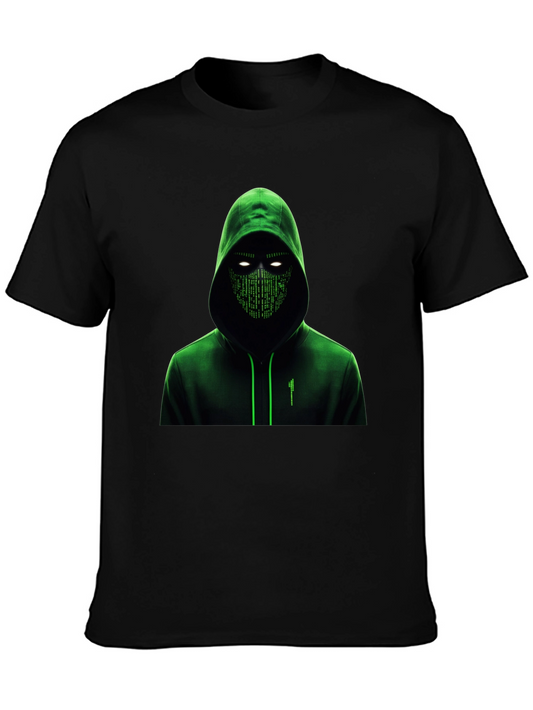 Green Matrix Hacker Graphic Black T-Shirt