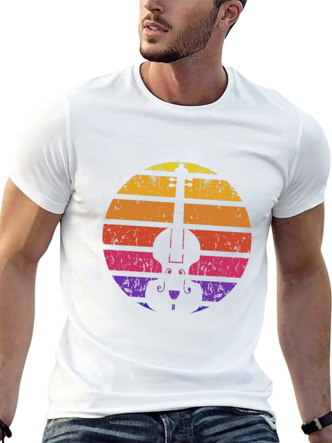 Retro Violin Sunset T-Shirt - Music Lover Tee