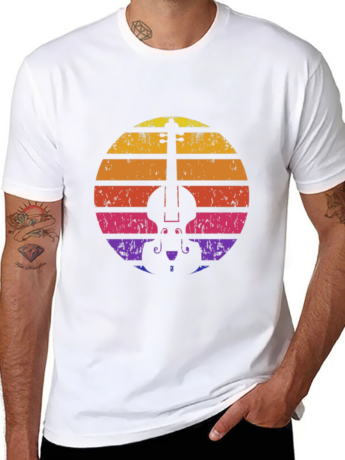Retro Violin Sunset T-Shirt - Music Lover Tee