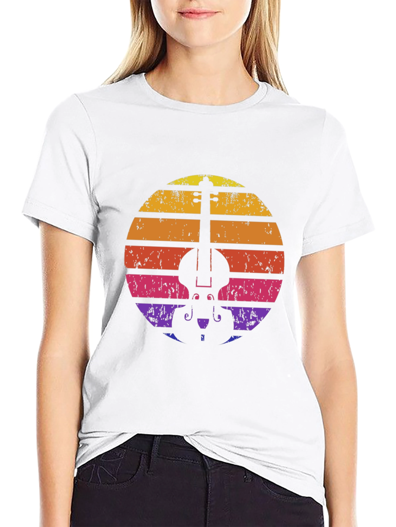 Retro Violin Sunset T-Shirt - Music Lover Tee