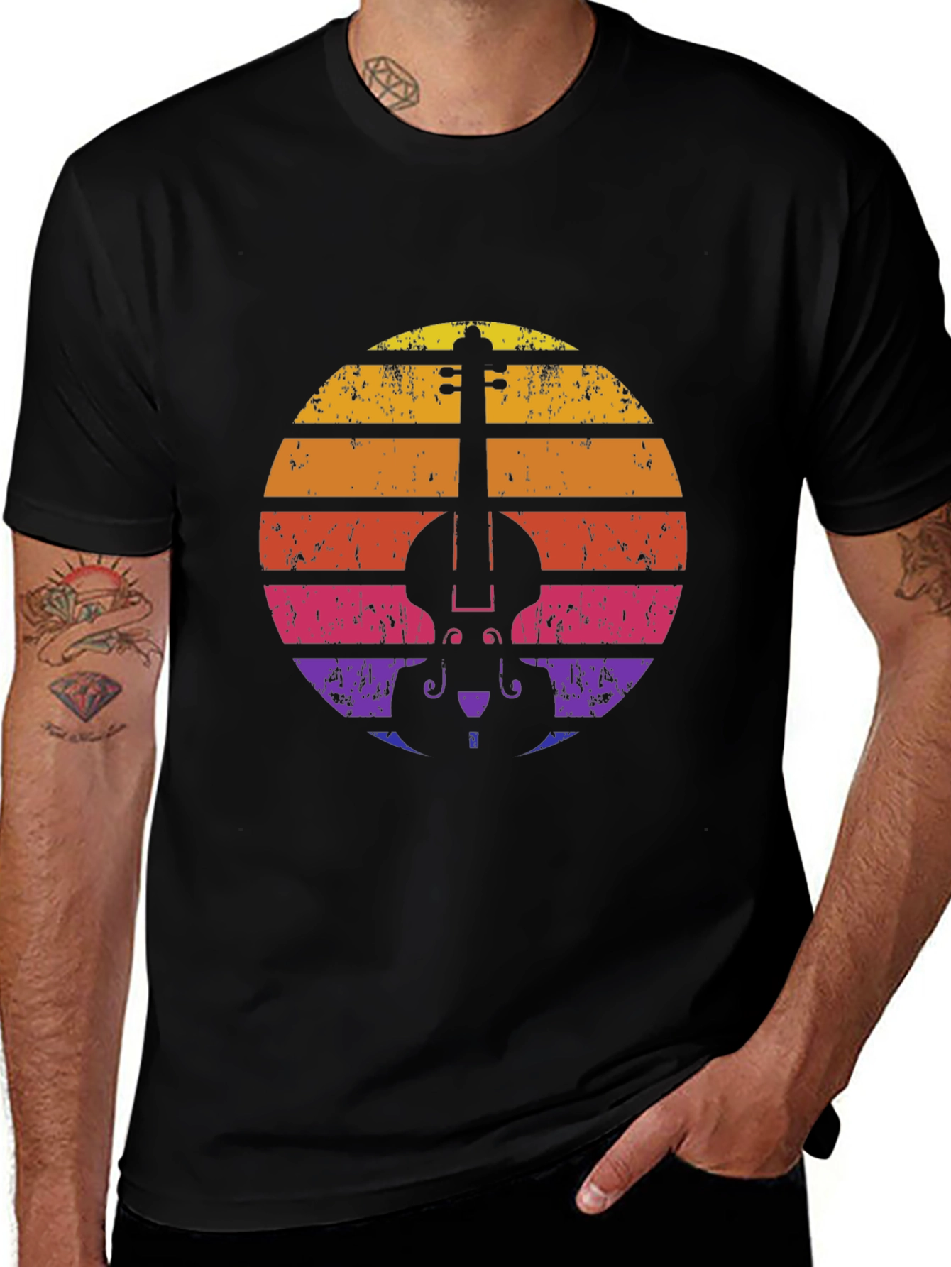 Retro Violin Sunset T-Shirt - Music Lover Tee