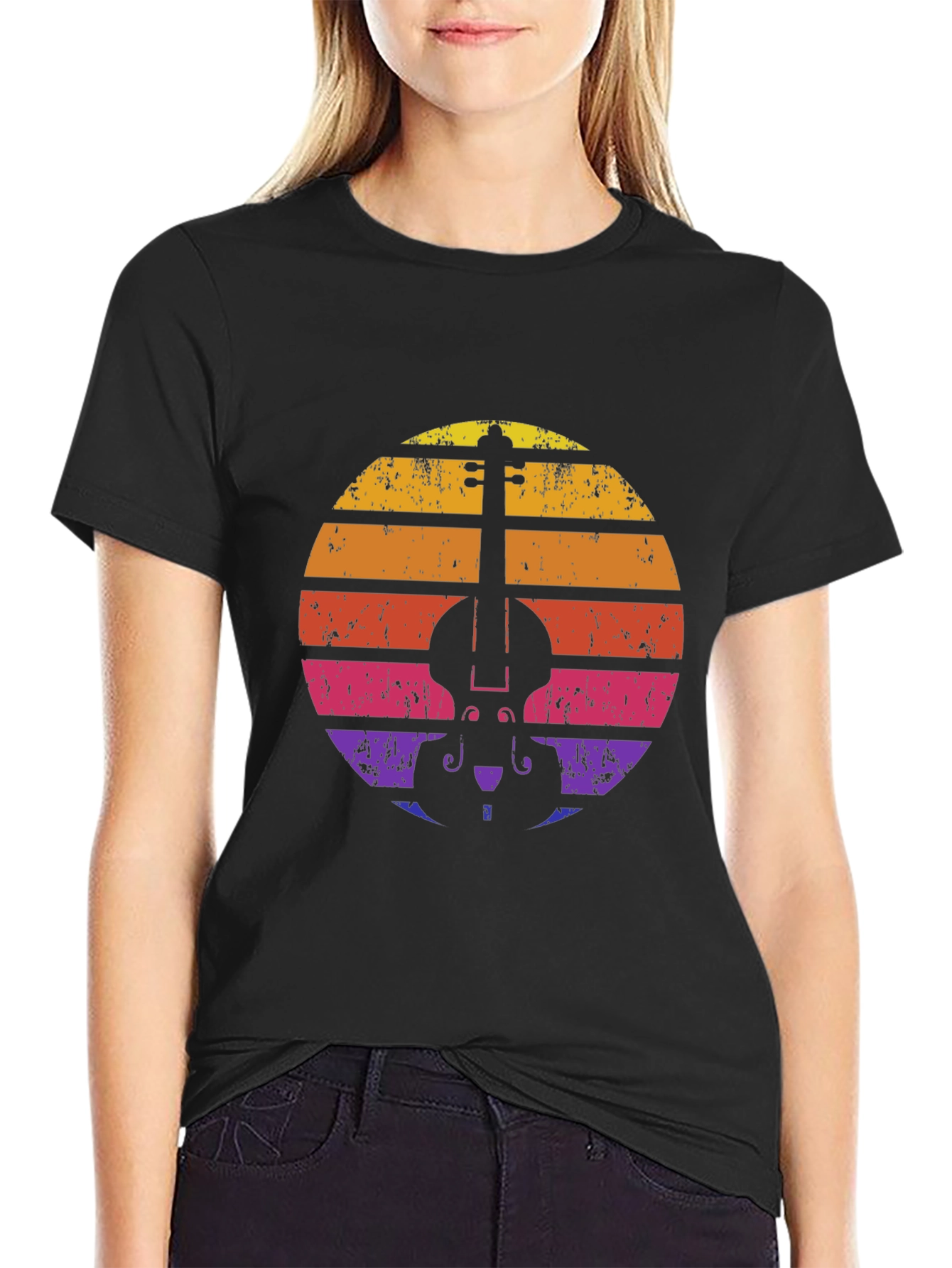 Retro Violin Sunset T-Shirt - Music Lover Tee