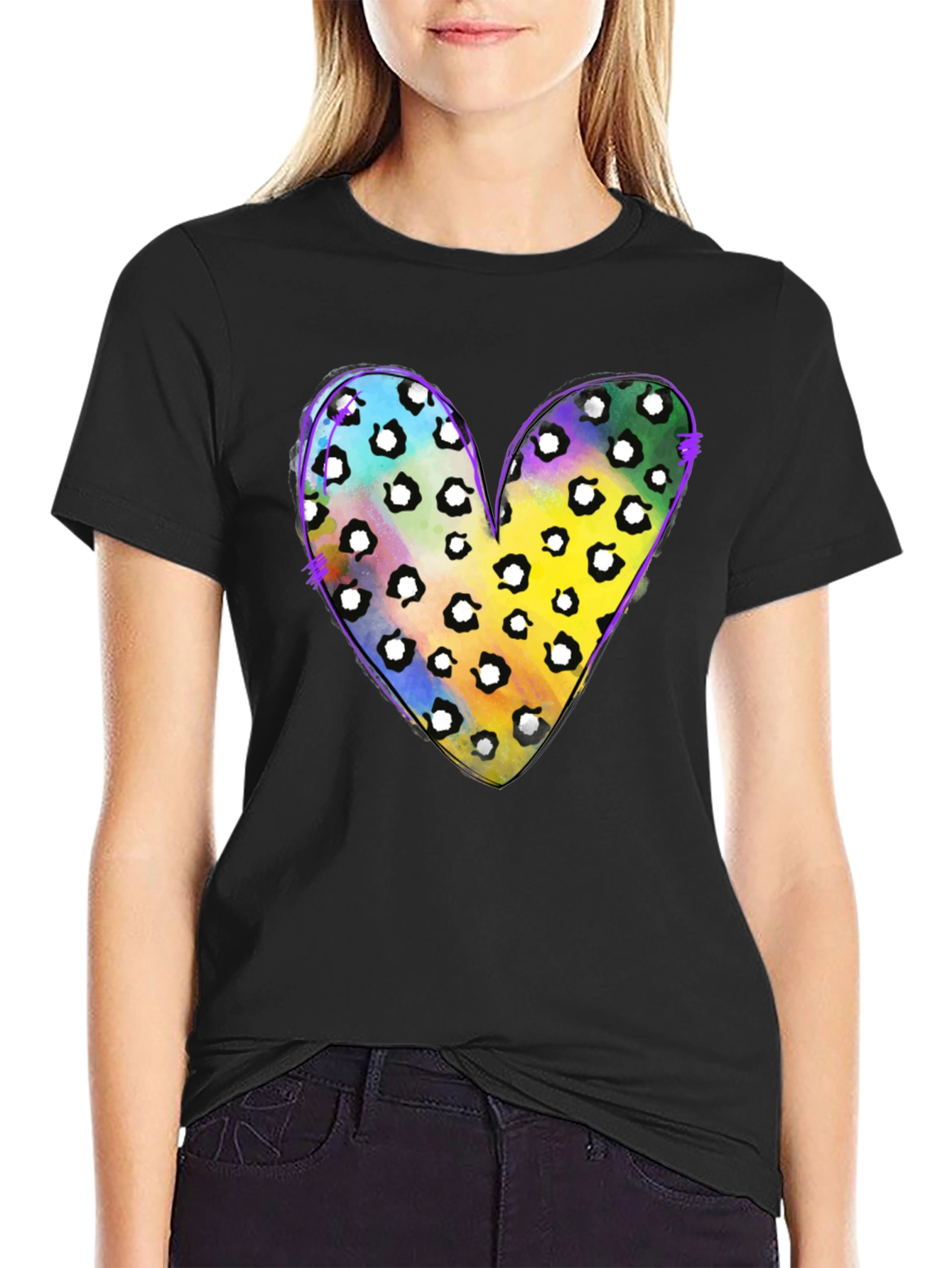 Leopard Heart Graphic Tee - Mardi Gras Style