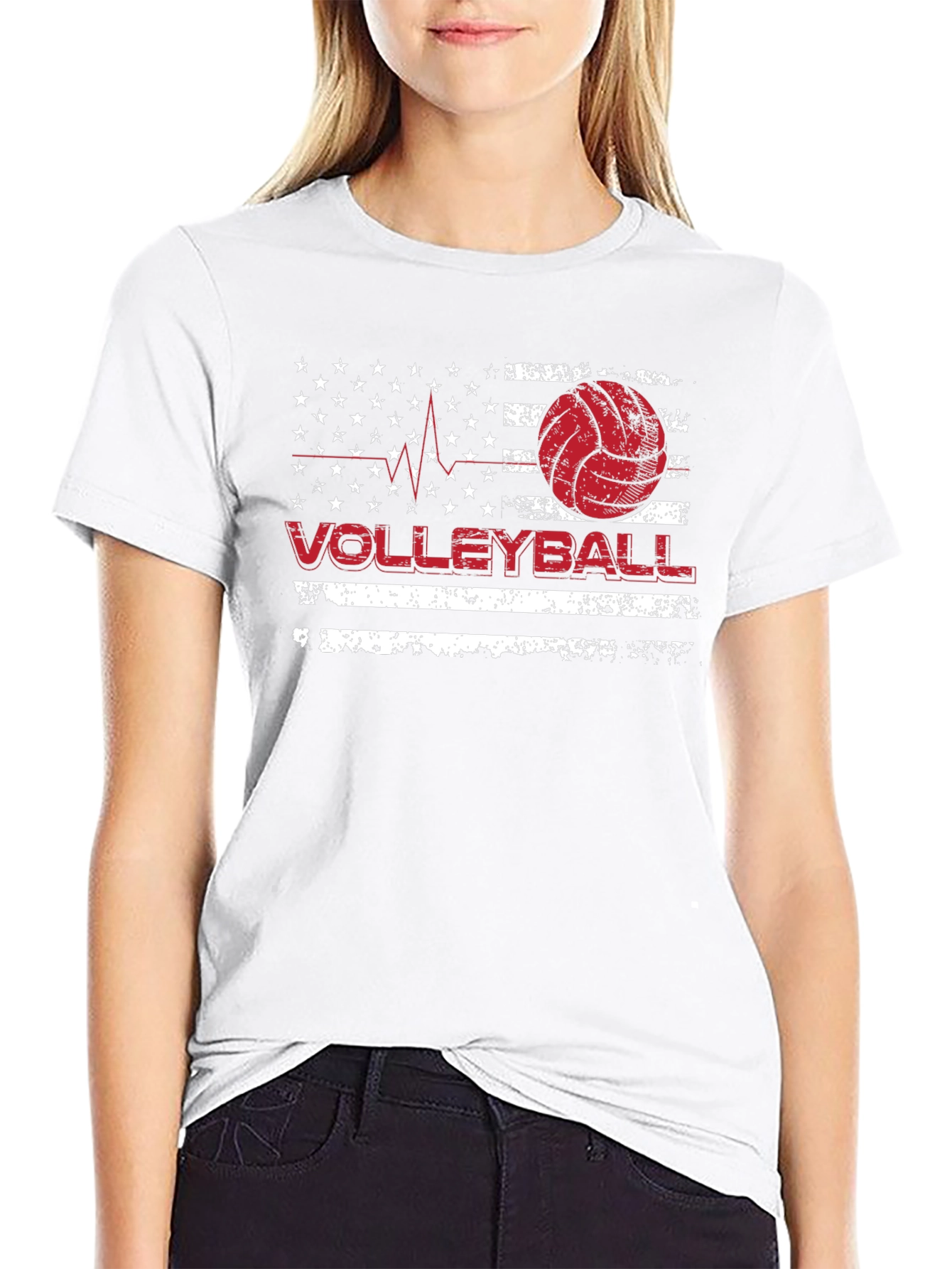 Volleyball American Flag Graphic T-Shirt