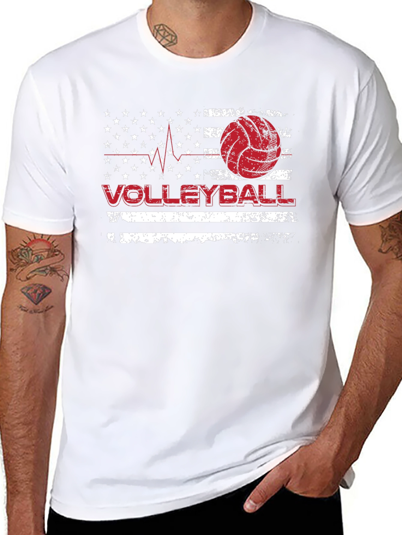 Volleyball American Flag Graphic T-Shirt