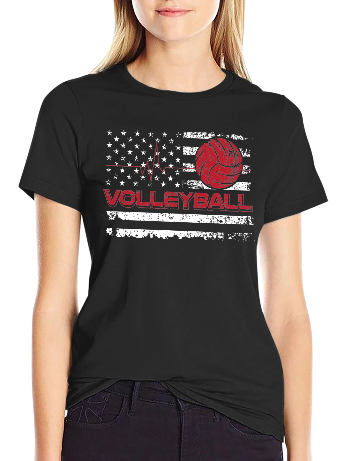 Volleyball American Flag Graphic T-Shirt