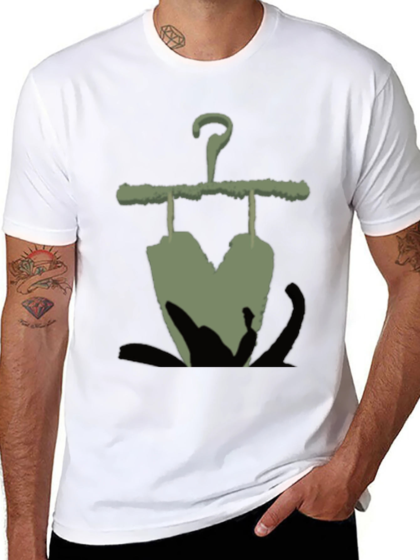 Mens Black T-Shirt with Unique Hanger Print