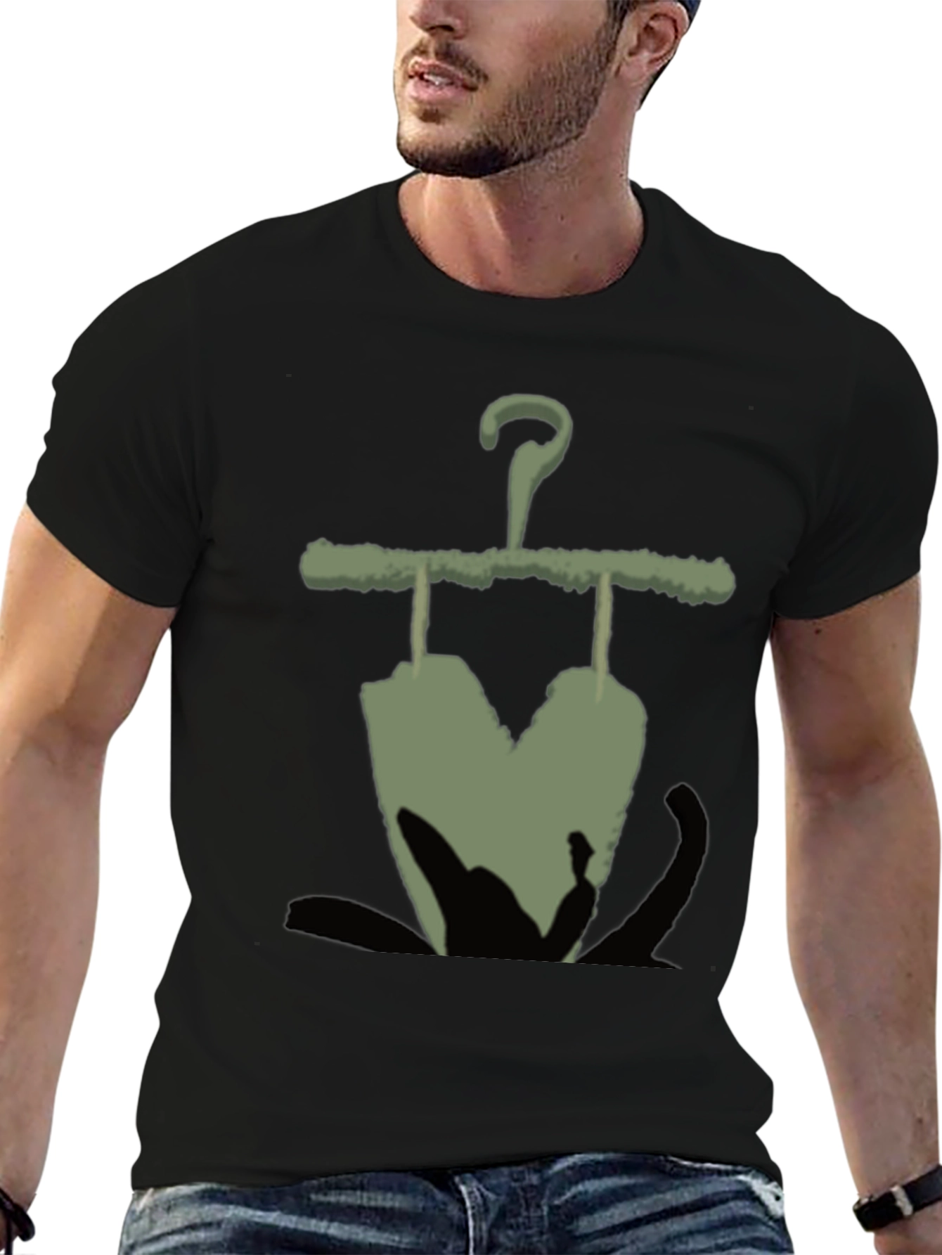 Mens Black T-Shirt with Unique Hanger Print