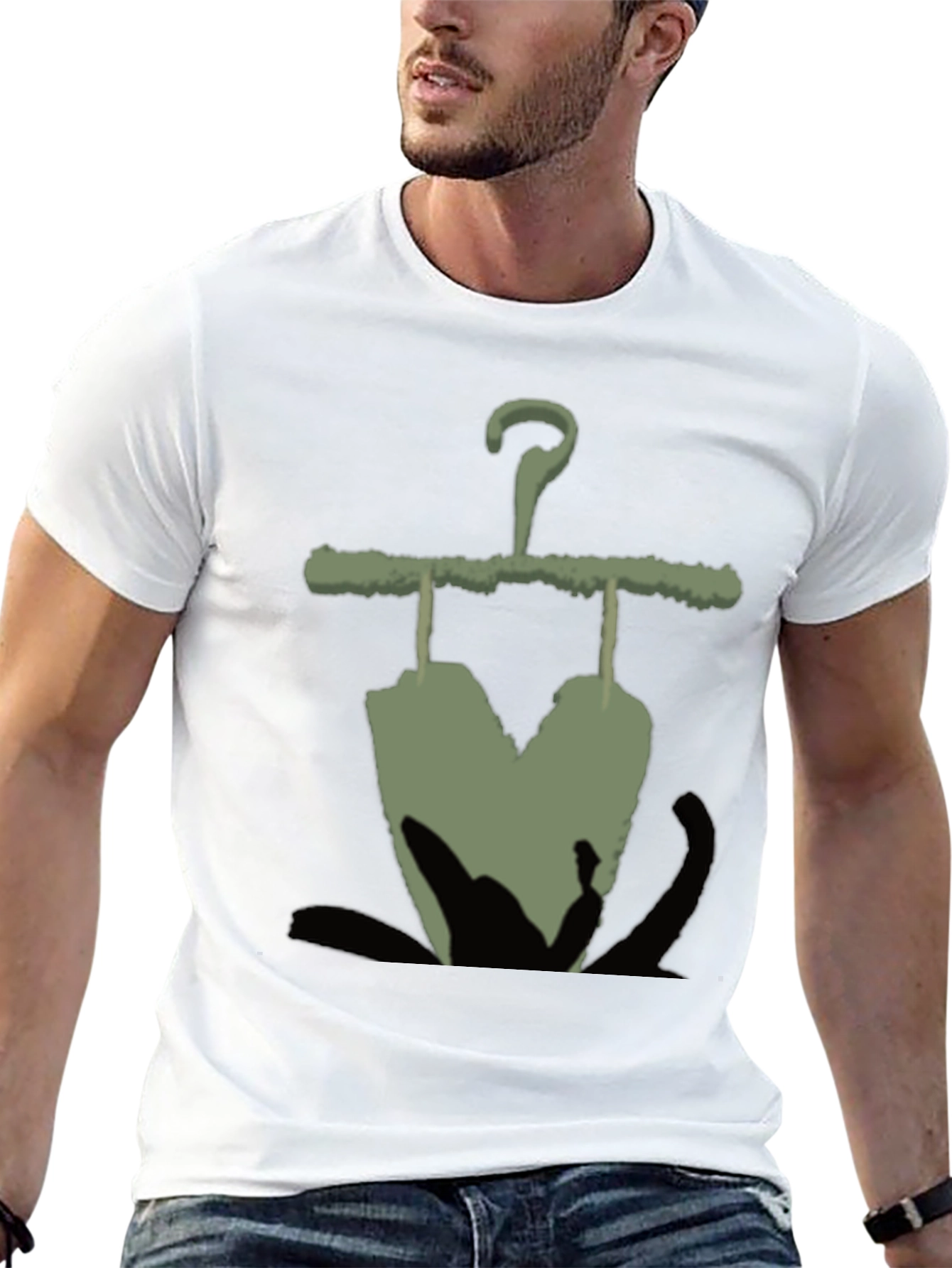 Mens Black T-Shirt with Unique Hanger Print