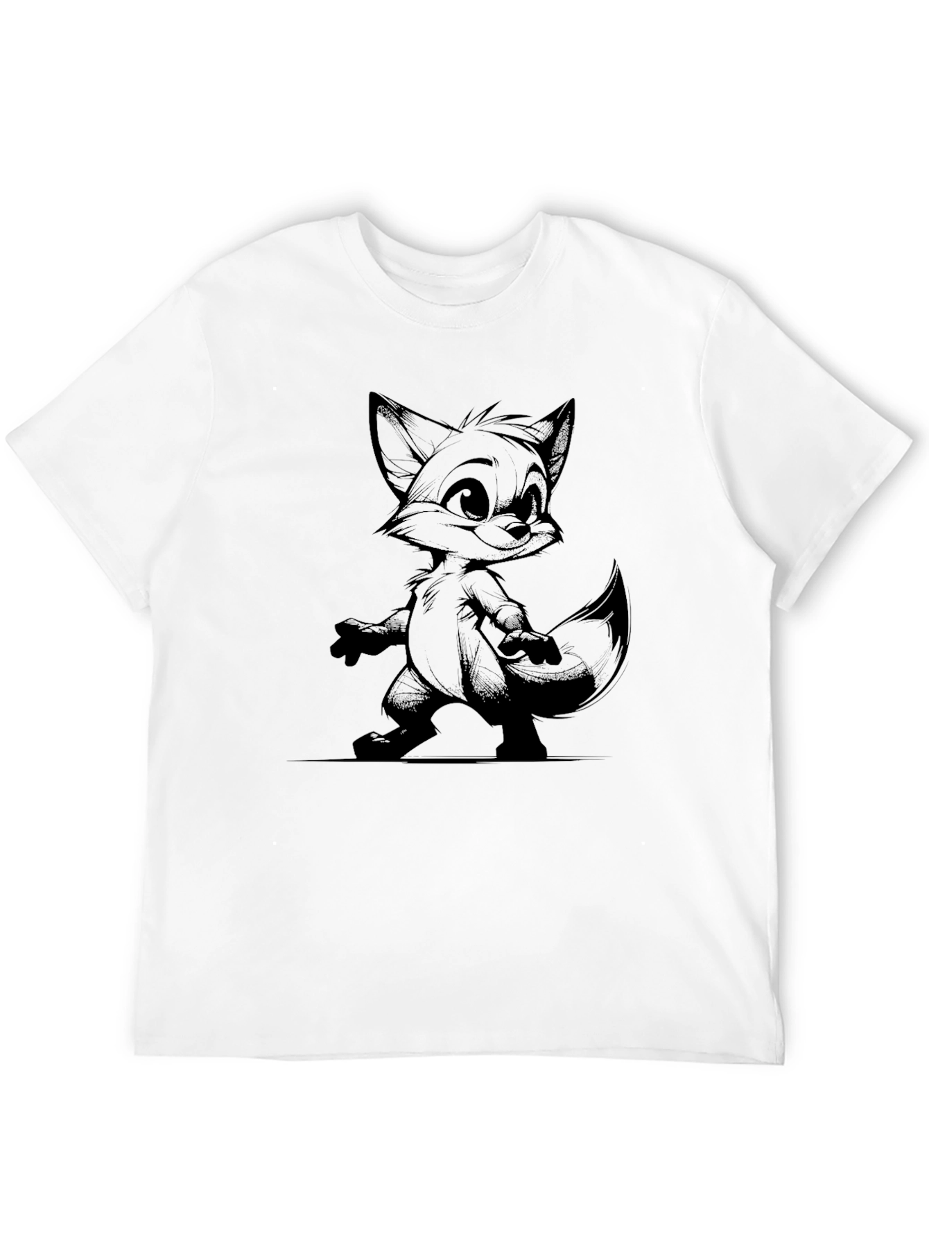 Cartoon Fox Graphic Tee - Unisex Black T-Shirt